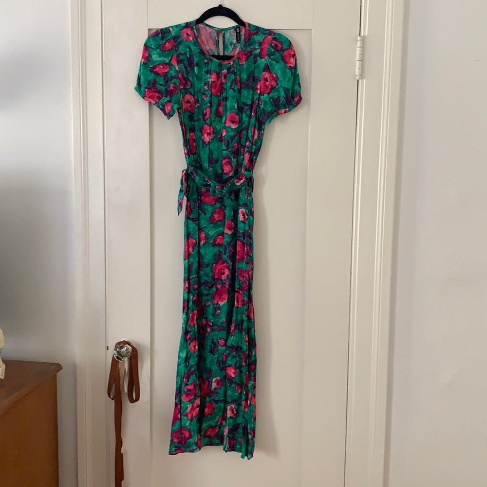 Zara Green Floral Dress with Belt